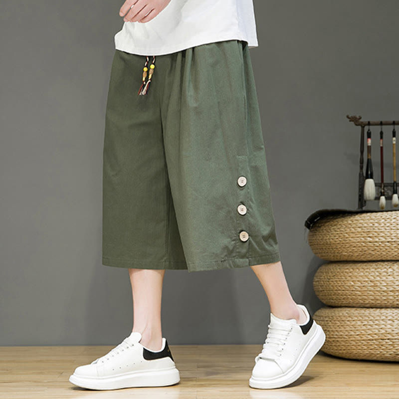 Pantalones cortos casuales de algodón con cordón y bolsillos para hombre, con diseño de botones laterales y Buddha Stones