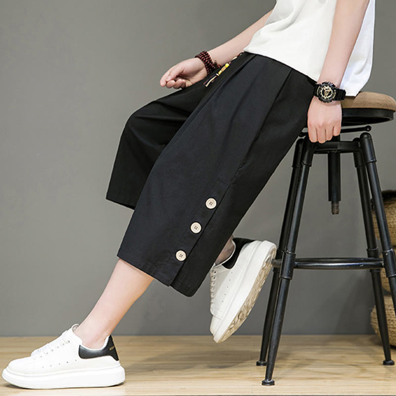 Pantalones cortos casuales de algodón con cordón y bolsillos para hombre, con diseño de botones laterales y Buddha Stones
