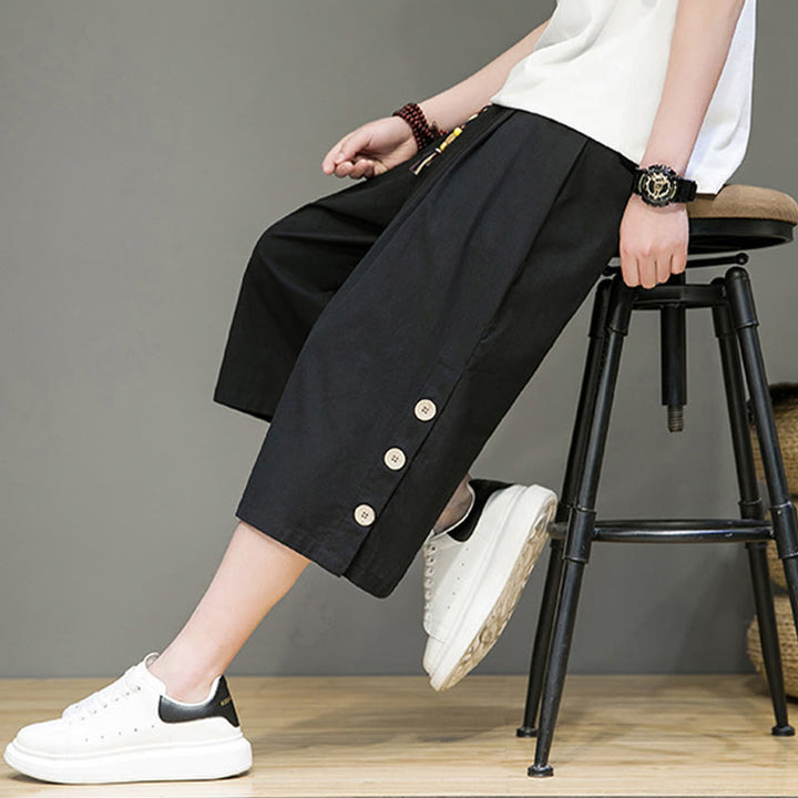 Pantalones cortos casuales de algodón con cordón y bolsillos para hombre, con diseño de botones laterales y Buddha Stones