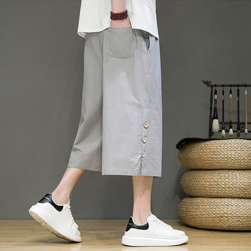 Pantalones cortos casuales de algodón con cordón y bolsillos para hombre, con diseño de botones laterales y Buddha Stones