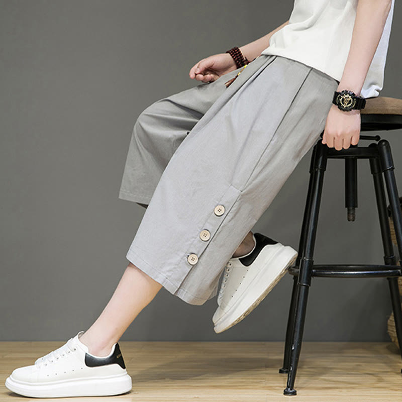 Pantalones cortos casuales de algodón con cordón y bolsillos para hombre, con diseño de botones laterales y Buddha Stones