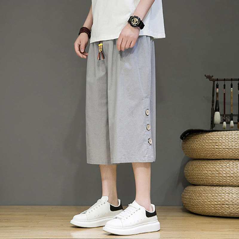 Pantalones cortos casuales de algodón con cordón y bolsillos para hombre, con diseño de botones laterales y Buddha Stones