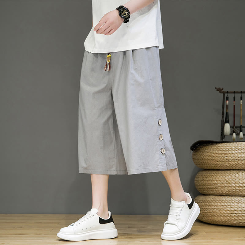 Pantalones cortos casuales de algodón con cordón y bolsillos para hombre, con diseño de botones laterales y Buddha Stones