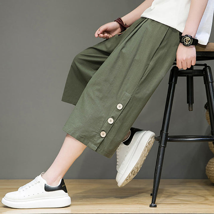 Pantalones cortos casuales de algodón con cordón y bolsillos para hombre, con diseño de botones laterales y Buddha Stones