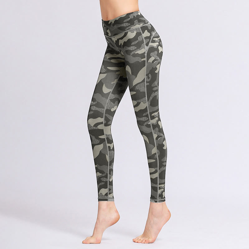 Leggings deportivos de cintura alta con estampado de camuflaje Buddha Stones para mujer - Negro - US8-10, UK/AU12-14, EU40-42 (XL) - image 1