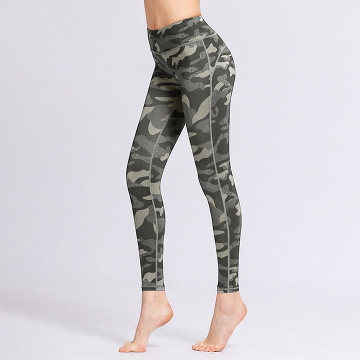 Leggings deportivos de cintura alta con estampado de camuflaje Buddha Stones para mujer - Negro - US8-10, UK/AU12-14, EU40-42 (XL) - image 1