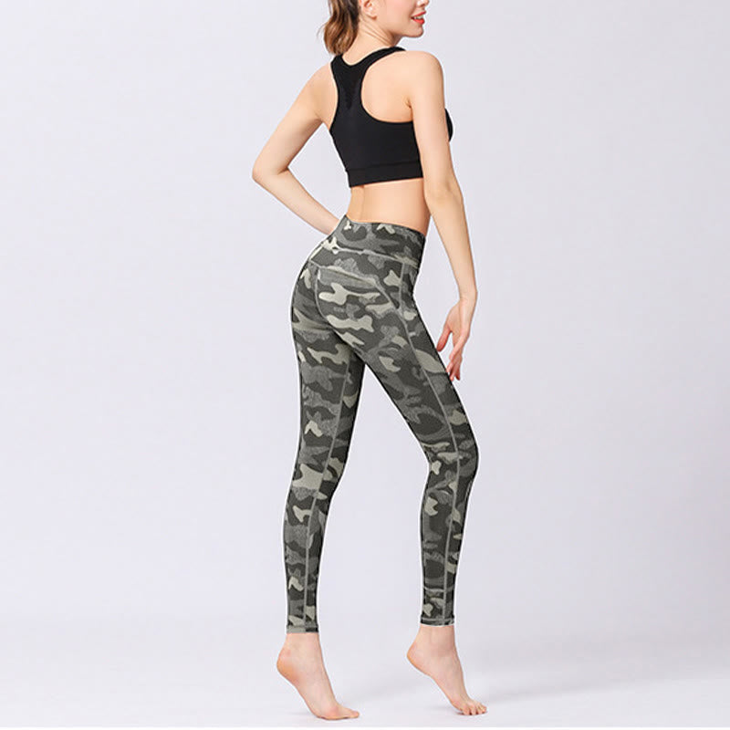 Leggings deportivos de cintura alta con estampado de camuflaje Buddha Stones para mujer - image 4