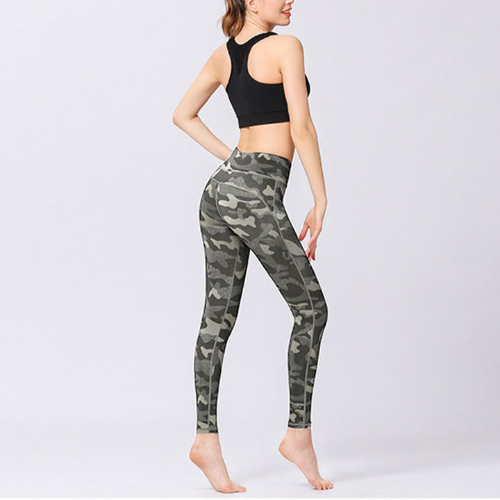 Leggings deportivos de cintura alta con estampado de camuflaje Buddha Stones para mujer - image 4