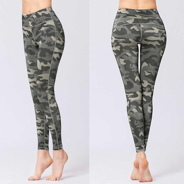 Leggings deportivos de cintura alta con estampado de camuflaje Buddha Stones para mujer - image 3