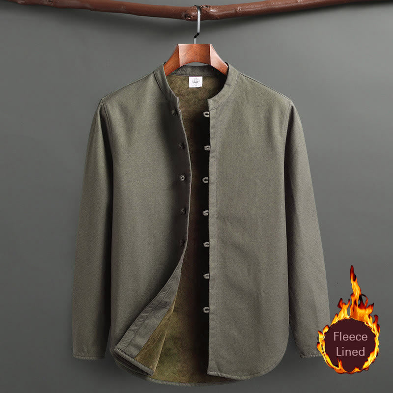 Traje Tang tradicional con Buddha Stones y forro polar, uniforme de manga larga, pantalones y camiseta para hombre