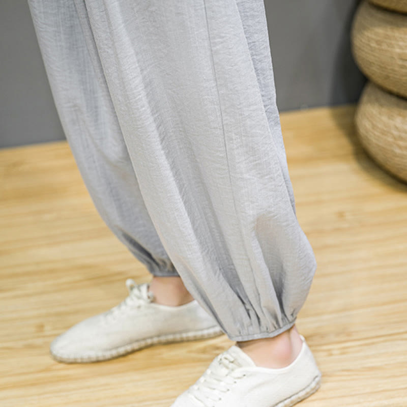 Pantalones harén de algodón con cordón ajustable para hombre, hasta el tobillo, con bolsillos y diseño de Buddha Stones Summer Plain