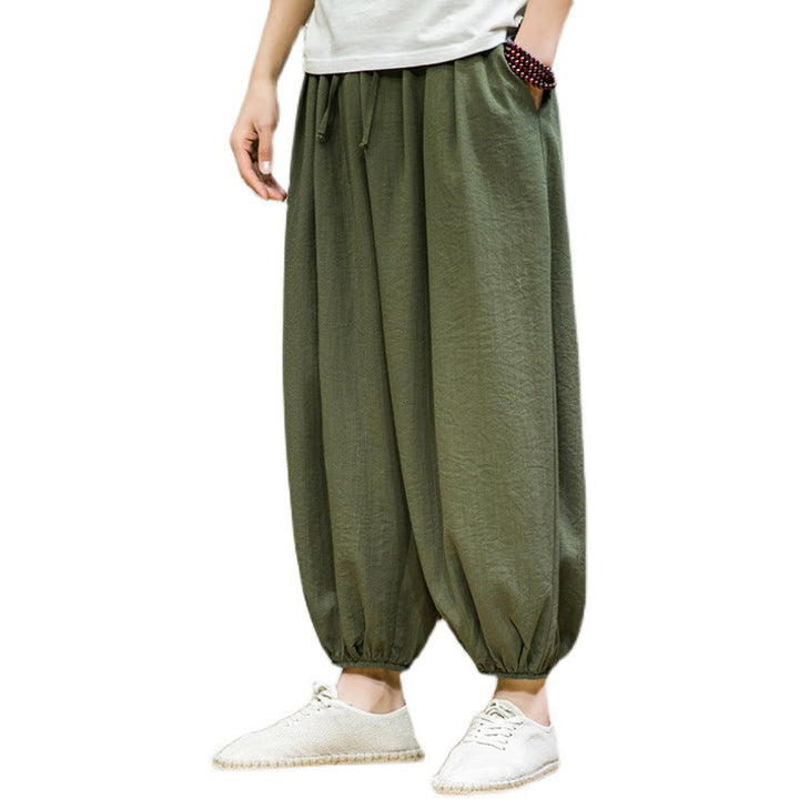 Pantalones harén de algodón con cordón ajustable para hombre, hasta el tobillo, con bolsillos y diseño de Buddha Stones Summer Plain