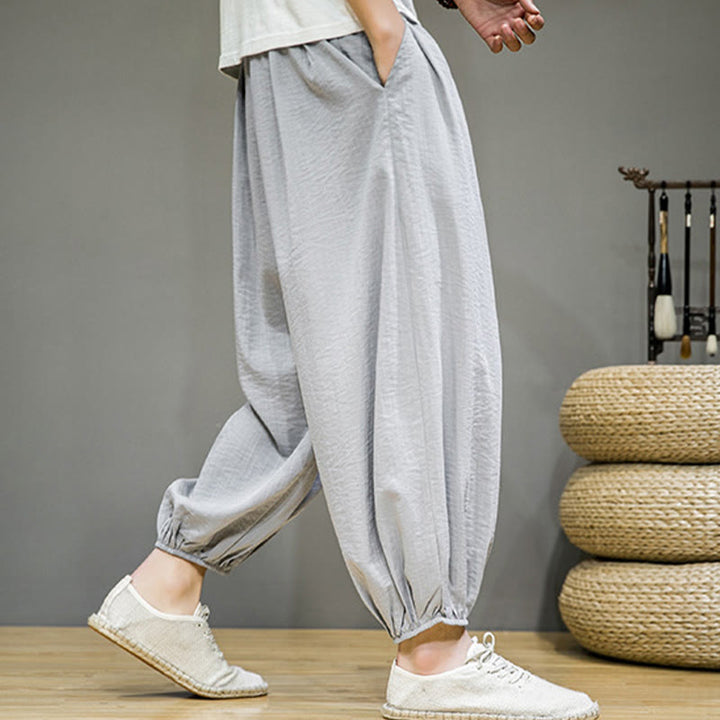 Pantalones harén de algodón con cordón ajustable para hombre, hasta el tobillo, con bolsillos y diseño de Buddha Stones Summer Plain - image 16