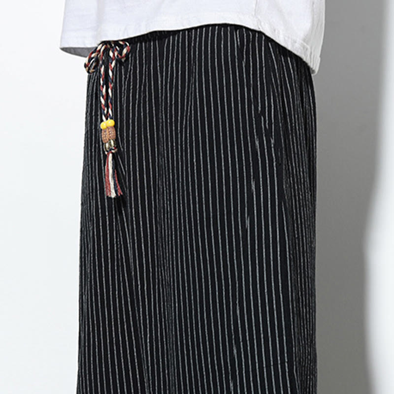 Pantalones harén de lino y algodón con cordón ajustable para hombre, de verano, con diseño de rayas de Buddha Stones , de longitud 7-8 y bolsillos - image 20