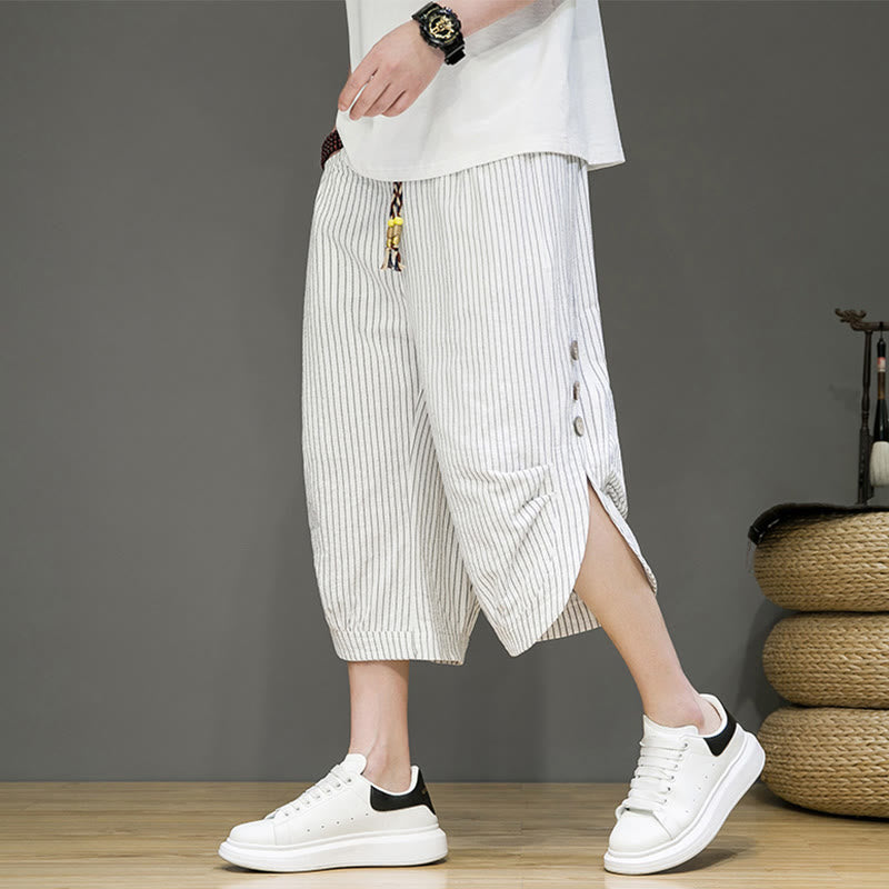 Pantalones harén de algodón para hombre, informales, con diseño de rayas blancas y botones con cordón y bolsillos - FloralBlanco - US/UK/AU46, EU56 (5XL) - image 19