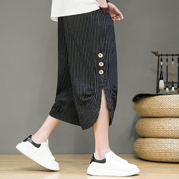 Pantalones harén de algodón para hombre, informales, con diseño de rayas blancas y botones con cordón y bolsillos - image 14