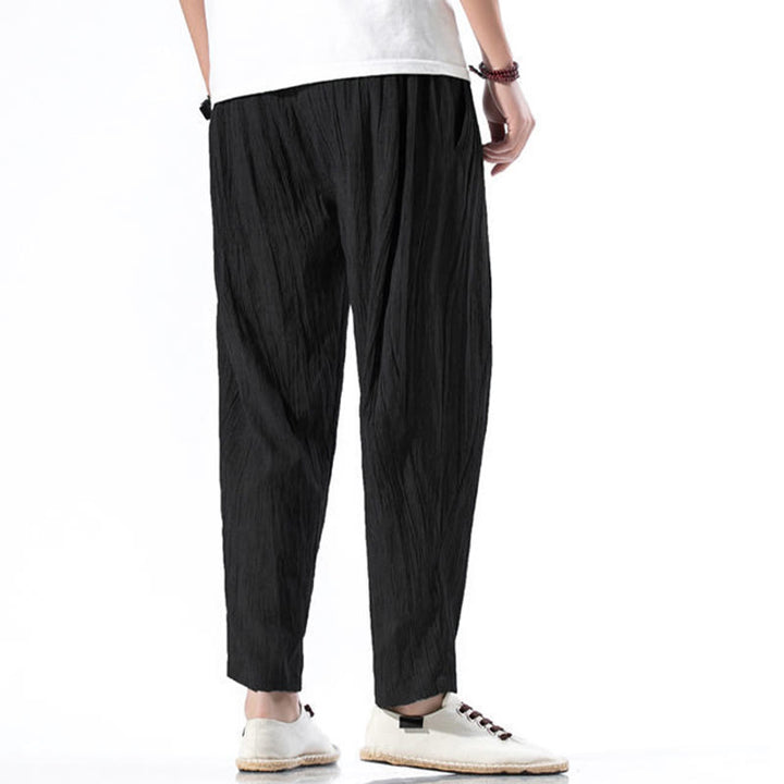Pantalones Buddha Stones largos de lino y algodón con diseño plisado, lisos e informales, con cordón ajustable y bolsillos para hombre. - image 26