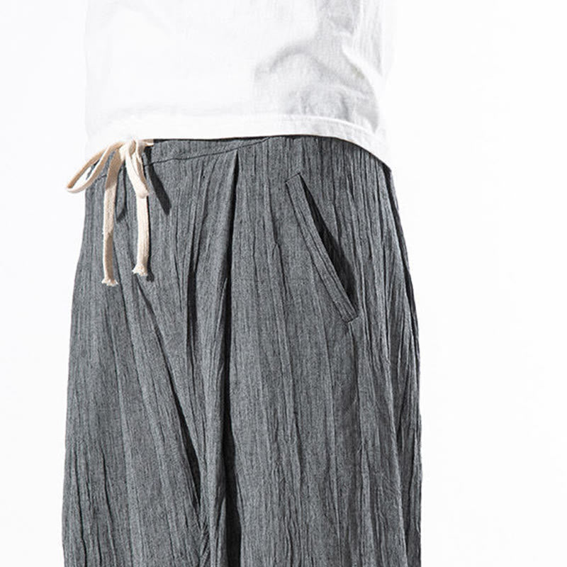 Pantalones Buddha Stones largos de lino y algodón con diseño plisado, lisos e informales, con cordón ajustable y bolsillos para hombre. - image 12