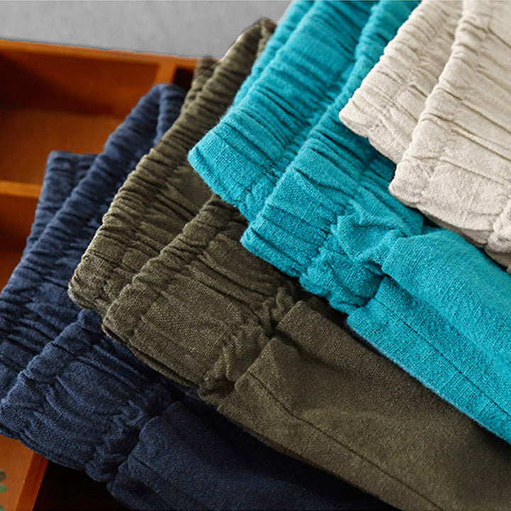 Pantalones harén de lino y algodón para mujer, de largo 7-8, informales, con bolsillos y estampado Buddha Stones