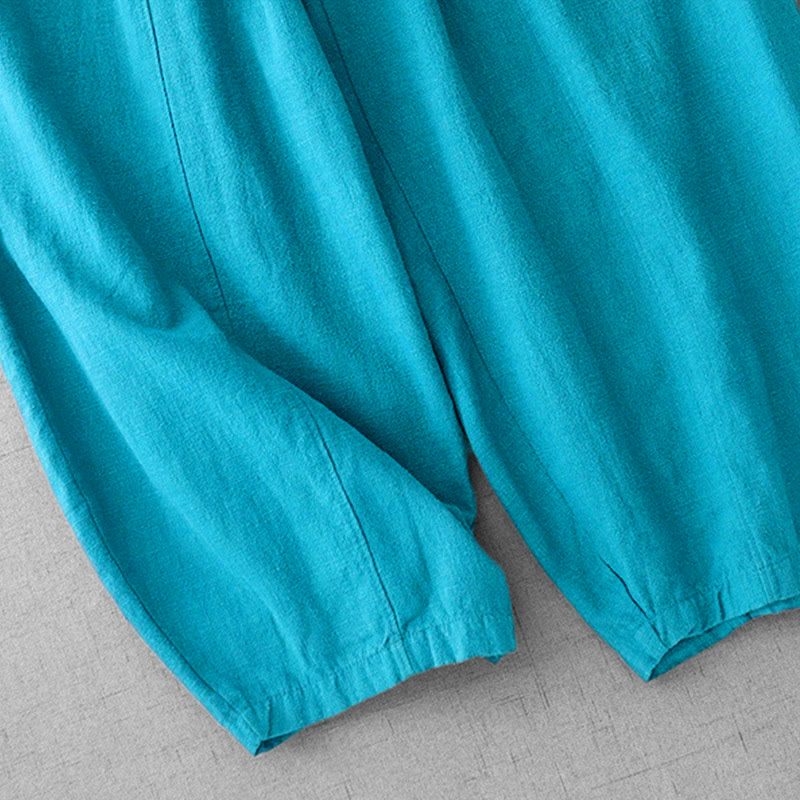 Pantalones harén de lino y algodón para mujer, de largo 7-8, informales, con bolsillos y estampado Buddha Stones