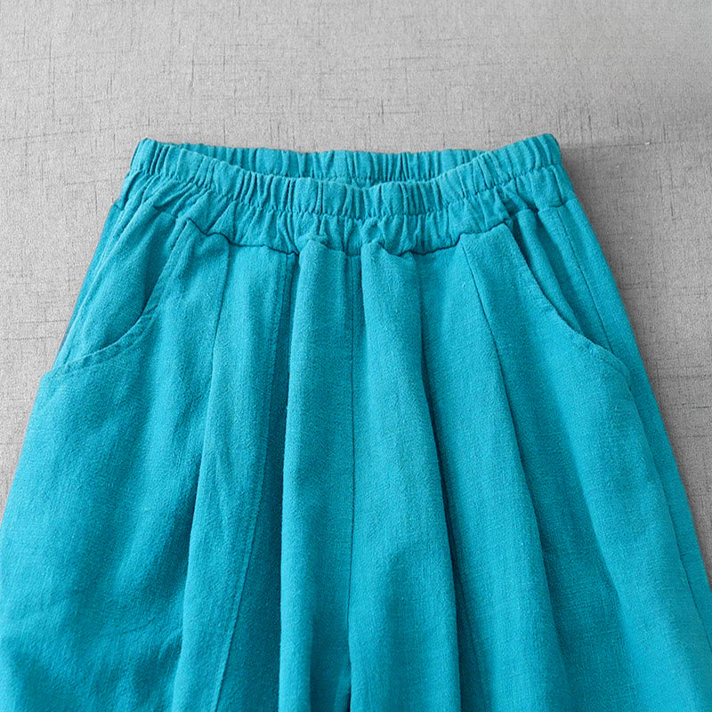 Pantalones harén de lino y algodón para mujer, de largo 7-8, informales, con bolsillos y estampado Buddha Stones