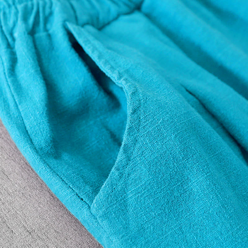Pantalones harén de lino y algodón para mujer, de largo 7-8, informales, con bolsillos y estampado Buddha Stones