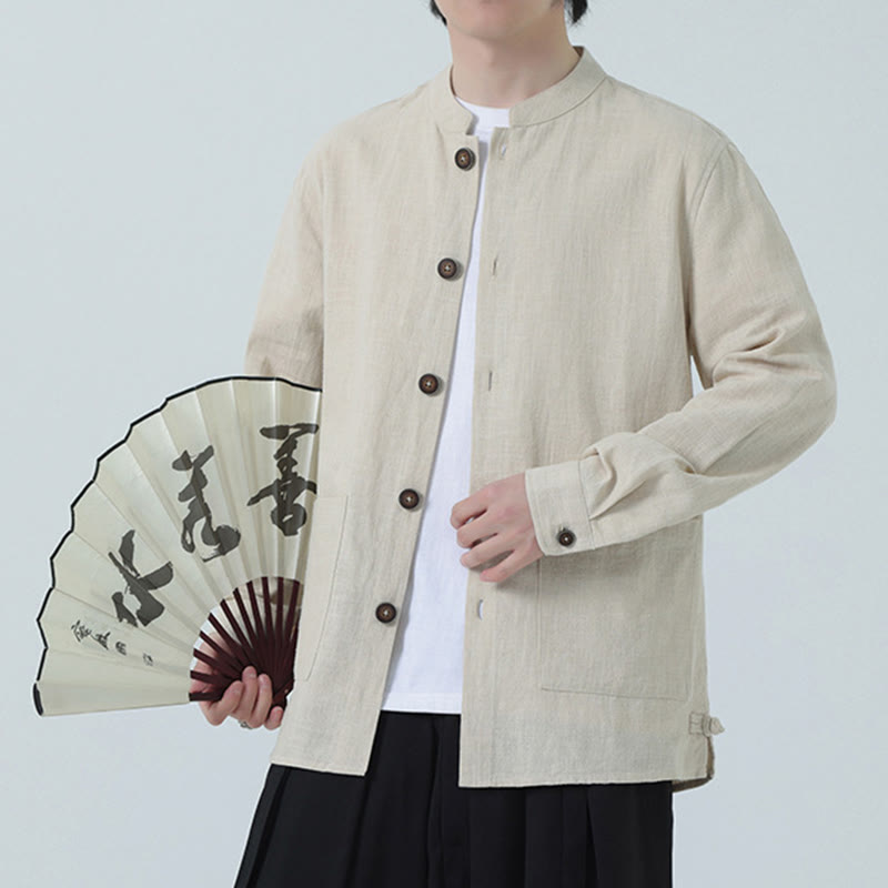 Chaqueta y camisa con botones y bolsillos de Buddha Stones para hombre, de lino y algodón con forro polar - Lino - US/UK/AU46, EU56 (5XL) - image 7
