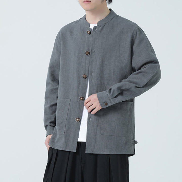 Chaqueta y camisa con botones y bolsillos de Buddha Stones para hombre, de lino y algodón con forro polar - image 16