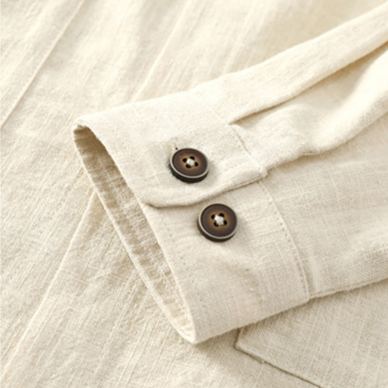 Chaqueta y camisa con botones y bolsillos de Buddha Stones para hombre, de lino y algodón con forro polar - image 18