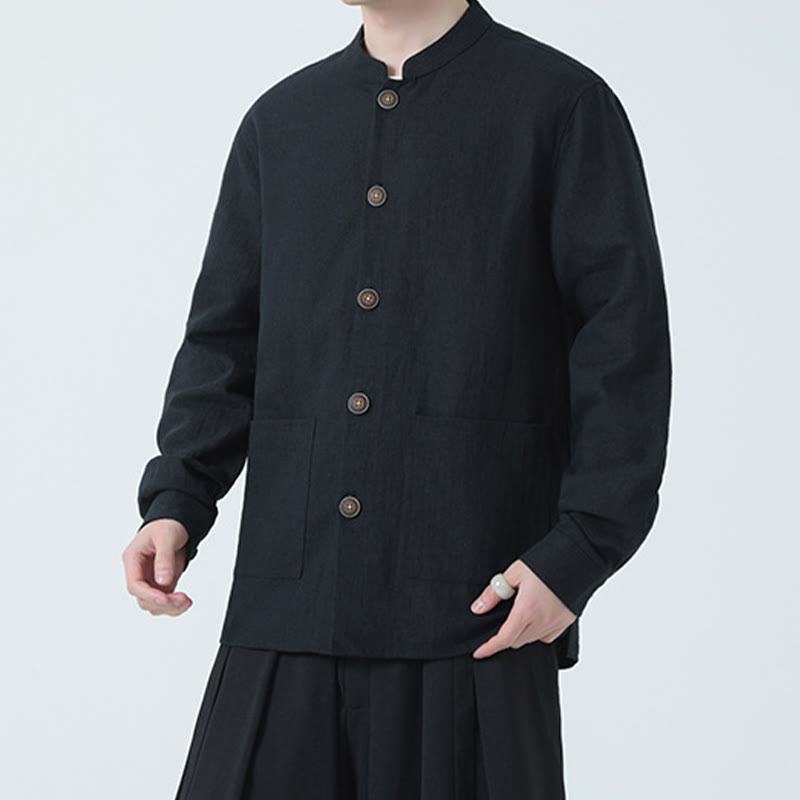 Chaqueta y camisa con botones y bolsillos de Buddha Stones para hombre, de lino y algodón con forro polar - image 23