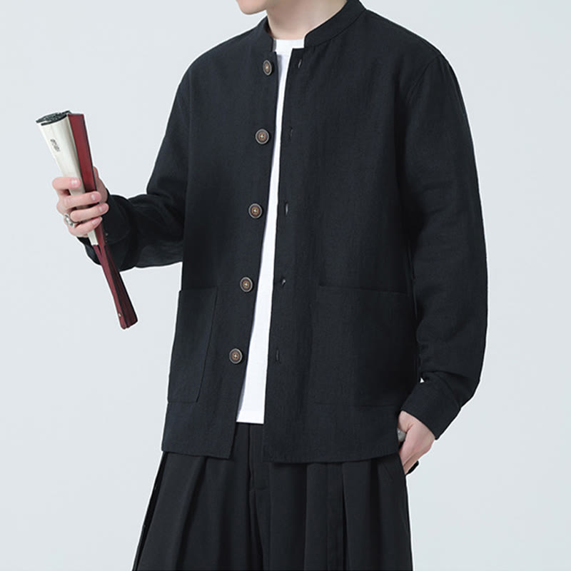 Chaqueta y camisa con botones y bolsillos de Buddha Stones para hombre, de lino y algodón con forro polar - image 20