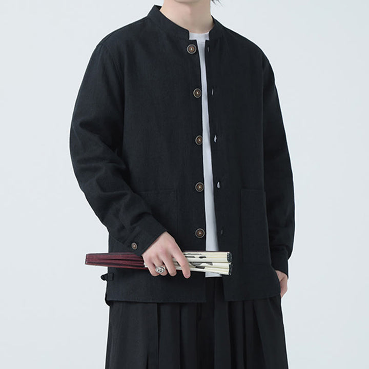 Chaqueta y camisa con botones y bolsillos de Buddha Stones para hombre, de lino y algodón con forro polar - image 24