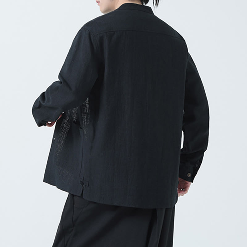 Chaqueta y camisa con botones y bolsillos de Buddha Stones para hombre, de lino y algodón con forro polar - image 22