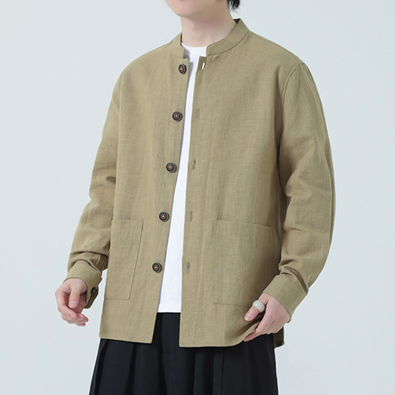 Chaqueta y camisa con botones y bolsillos de Buddha Stones para hombre, de lino y algodón con forro polar - image 30