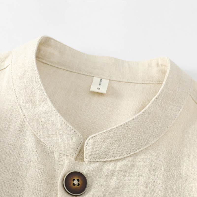 Chaqueta y camisa con botones y bolsillos de Buddha Stones para hombre, de lino y algodón con forro polar - image 34