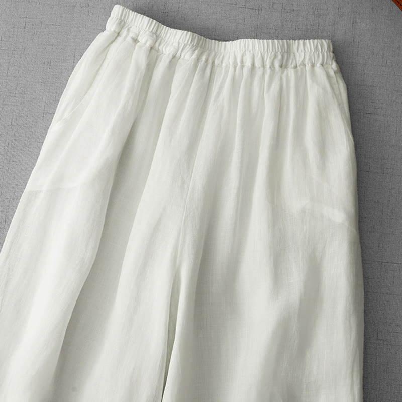 Pantalones cortos de algodón con bordado de encaje de color liso para mujer, de Buddha Stones Commute, con pernera ancha y bolsillos - image 1