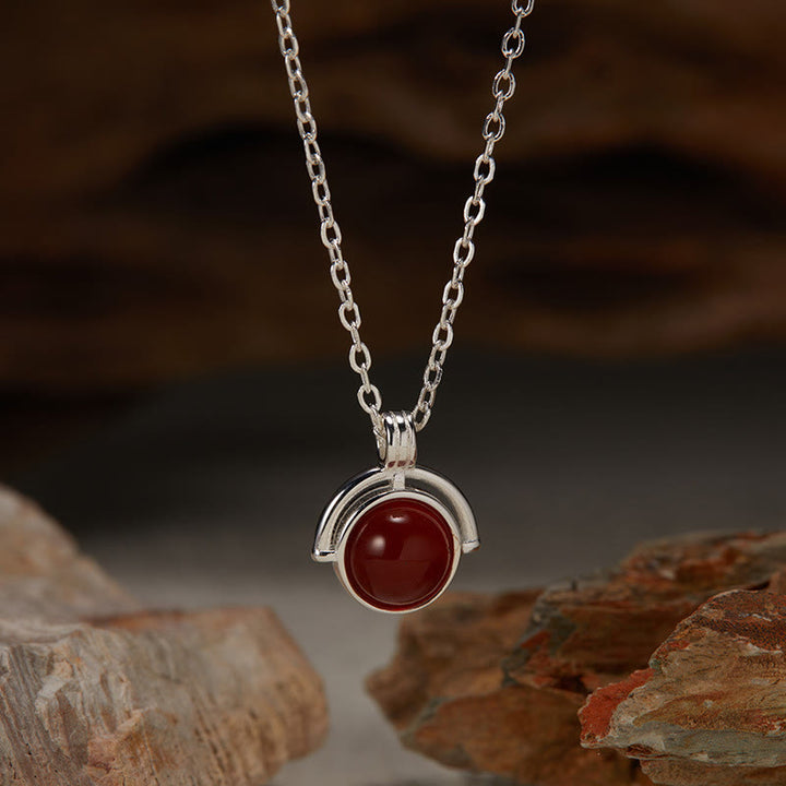 Collar con colgante de confianza de plata de ley 925 con Buddha Stones, ágata roja, ojo de tigre, aguamarina y piedra lunar. - Ágata roja - Plateado - image 4