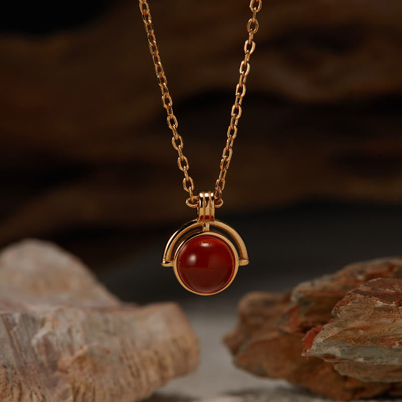 Collar con colgante de confianza de plata de ley 925 con Buddha Stones, ágata roja, ojo de tigre, aguamarina y piedra lunar. - Ágata roja - Dorado - image 1