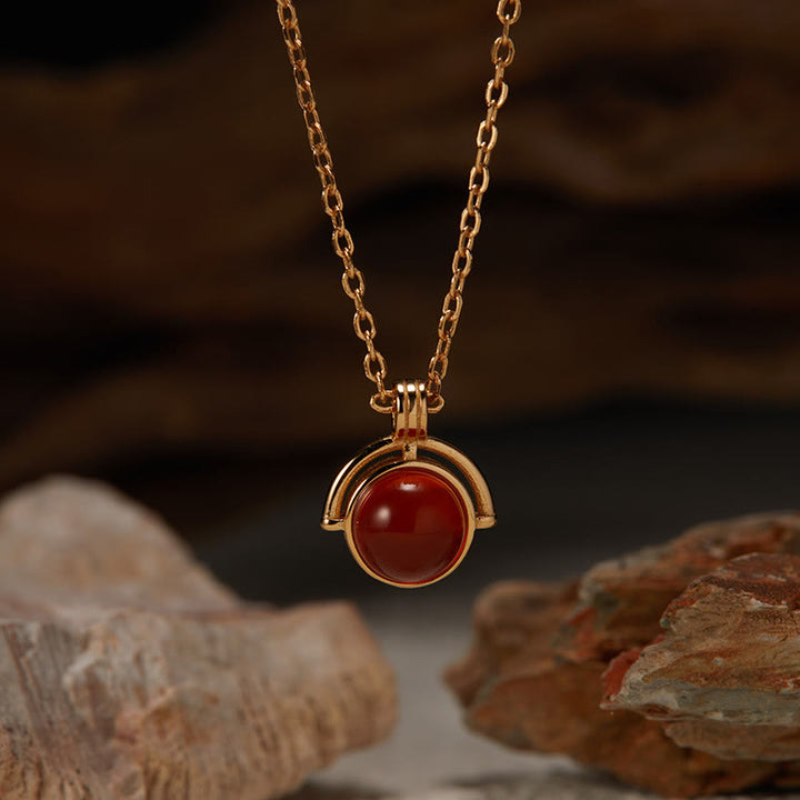 Collar con colgante de confianza de plata de ley 925 con Buddha Stones, ágata roja, ojo de tigre, aguamarina y piedra lunar. - Ágata roja - Dorado - image 1