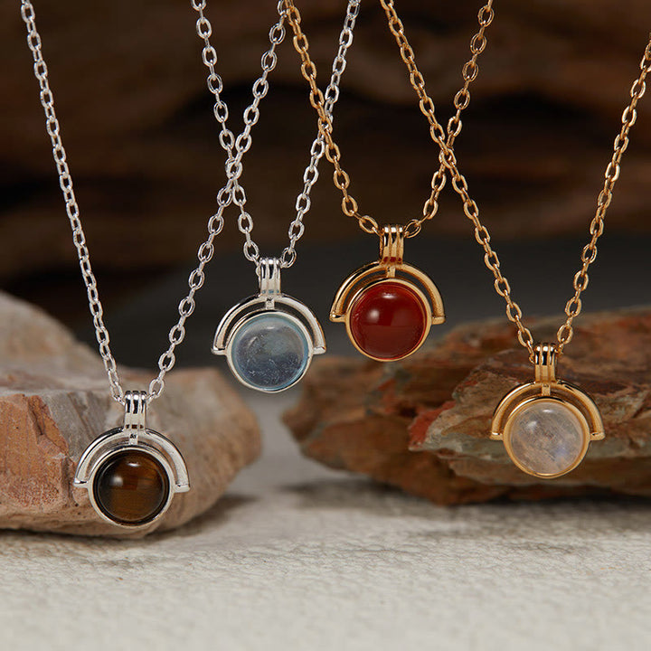 Collar con colgante de confianza de plata de ley 925 con Buddha Stones, ágata roja, ojo de tigre, aguamarina y piedra lunar.