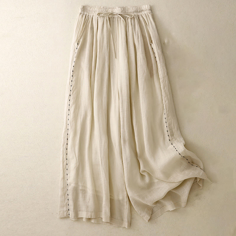 Pantalones anchos hasta el tobillo para mujer con bolsillos, bordado de color liso y cordón ajustable, con diseño de Buddha Stones. - vara de oro pálida - US8-10，UK/AU12-14，EU40-42 (2XL) - image 0