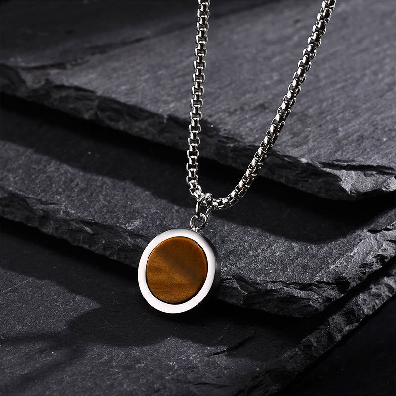 Collar con colgante de purificación de acero y titanio con piedras naturales de Buddha Stones, turquesa, ojo de tigre, lazurita, lapislázuli, malaquita y acero. - image 1