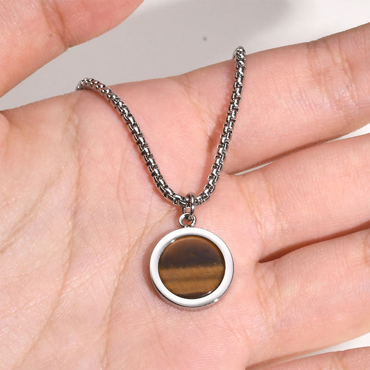 Collar con colgante de purificación de acero y titanio con piedras naturales de Buddha Stones, turquesa, ojo de tigre, lazurita, malaquita y acero.