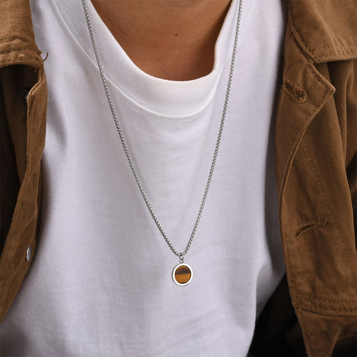 Collar con colgante de purificación de acero y titanio con piedras naturales de Buddha Stones, turquesa, ojo de tigre, lazurita, malaquita y acero.