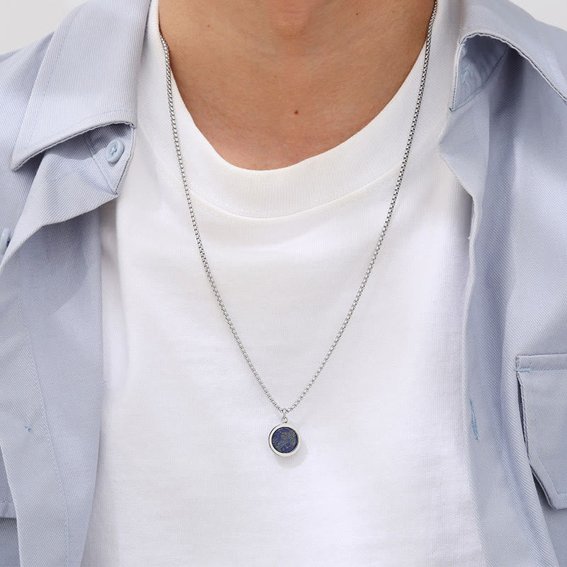 Collar con colgante de purificación de acero y titanio con piedras naturales de Buddha Stones, turquesa, ojo de tigre, lazurita, malaquita y acero.