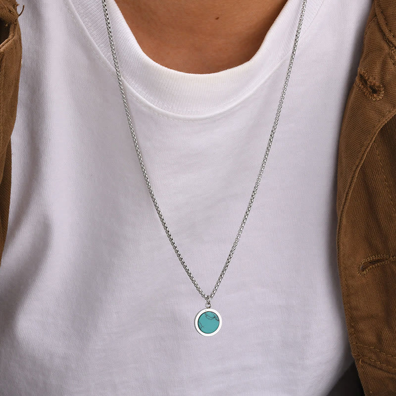 Collar con colgante de purificación de acero y titanio con piedras naturales de Buddha Stones, turquesa, ojo de tigre, lazurita, malaquita y acero.