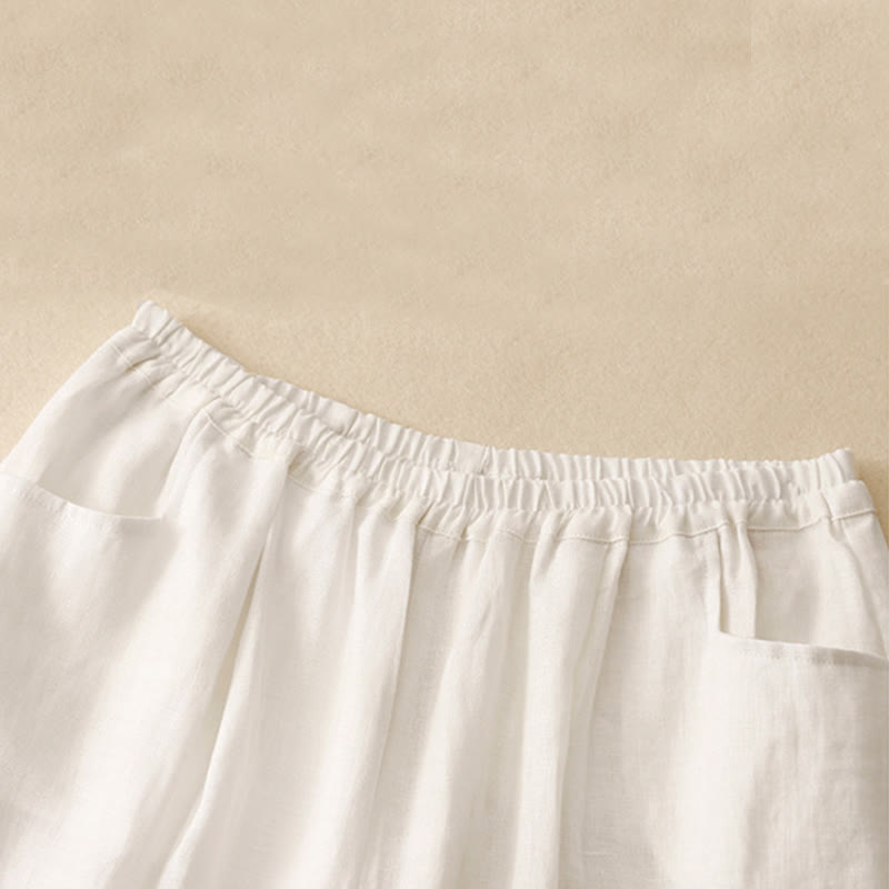 Pantalones tobilleros de algodón con bolsillos para mujer, de Buddha Stones Summer Commute, en color puro