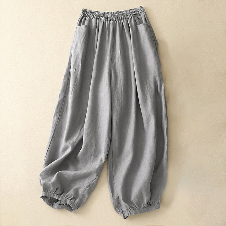 Pantalones tobilleros de algodón con bolsillos para mujer, de Buddha Stones Summer Commute, en color puro