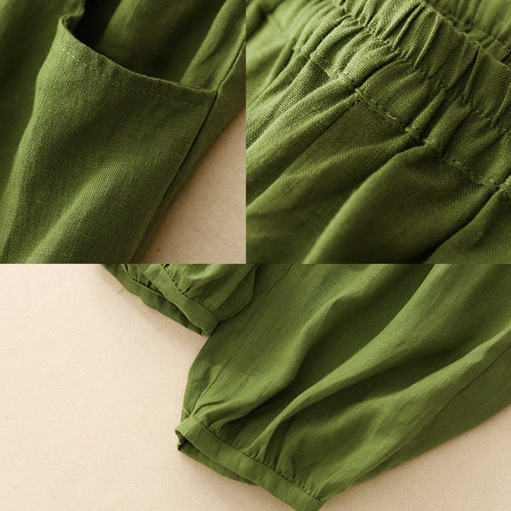 Pantalones tobilleros de algodón con bolsillos para mujer, de Buddha Stones Summer Commute, en color puro
