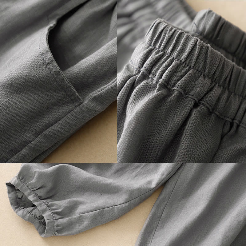 Pantalones tobilleros de algodón con bolsillos para mujer, de Buddha Stones Summer Commute, en color puro
